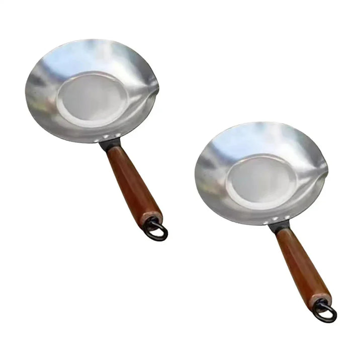 Stainless Steel Sugar Melting Pan Wok with Pour Spout Wooden Handle | Bowlift