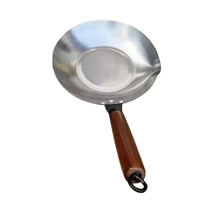 Stainless Steel Sugar Melting Pan Wok with Pour Spout Wooden Handle | Bowlift
