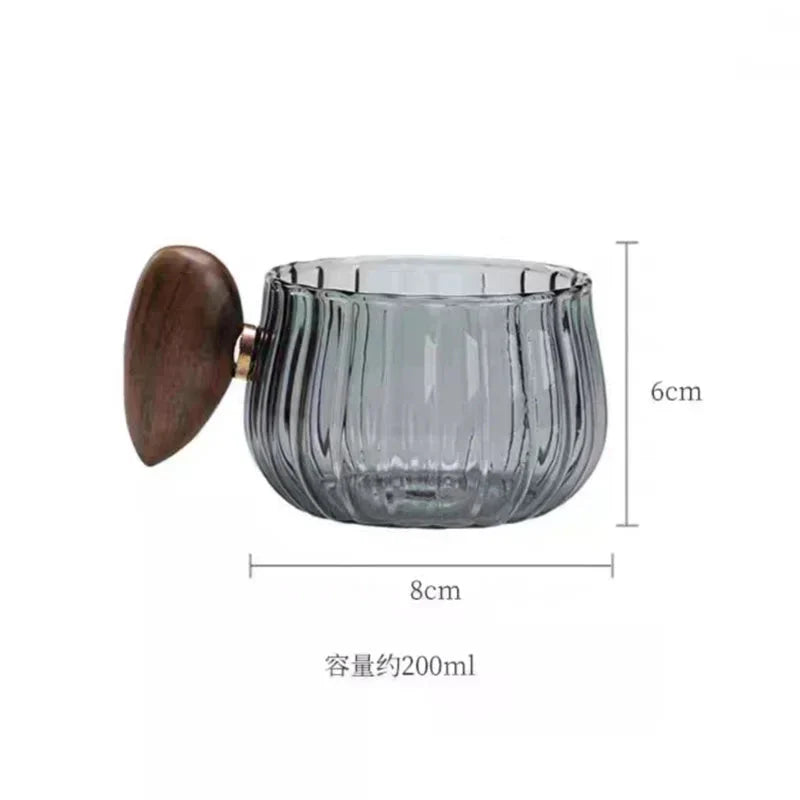 Striped Heat Resistant Silicon Glass Coffee Mug with Wooden Handle | Bowlift