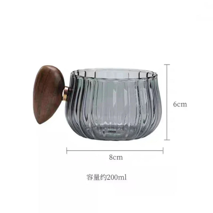 Striped Heat Resistant Silicon Glass Coffee Mug with Wooden Handle | Bowlift