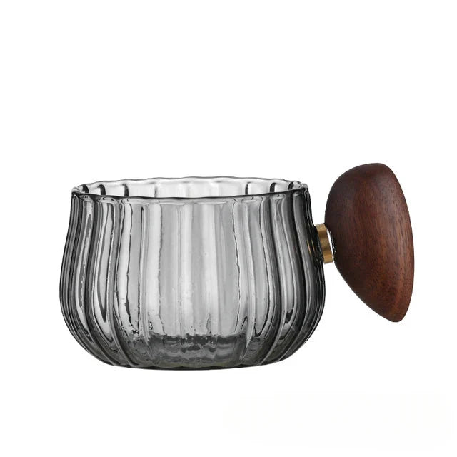 Striped Heat Resistant Silicon Glass Coffee Mug with Wooden Handle | Bowlift