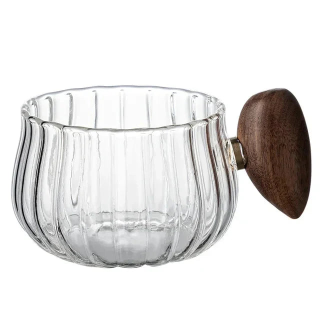 Striped Heat Resistant Silicon Glass Coffee Mug with Wooden Handle | Bowlift