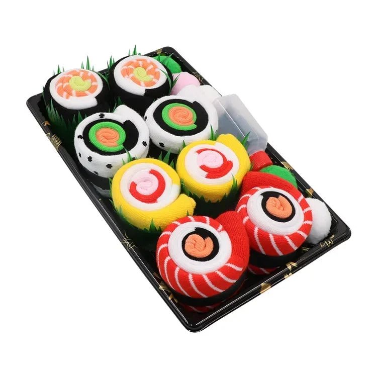 BowLift | Sushi Mid-Calf Socks Gift Set – 3-Pair Harajuku Cotton Socks with Playful Pizza, Burger & Sushi Designs, Perfect for Christmas or Birthday Surprises