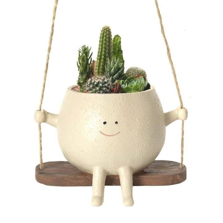 BowLift | Swing Face Hanging Planter – Adorable Resin Succulent Pot for Indoor & Outdoor Decor, Perfect Christmas Gift