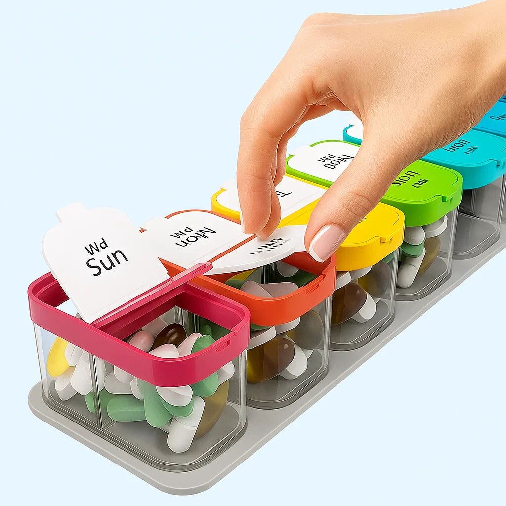 Large 7-Day Case – Moisture-Proof BPA-Free Compartments – Ideal for Seniors & Carers Bowlift