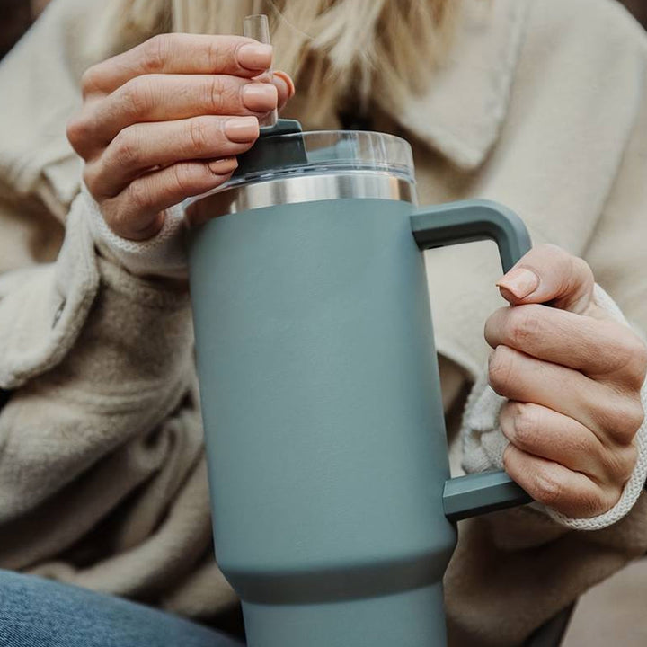 Tumbler Thermo mug 1200 ml with handle, lid and straw | Bowlift