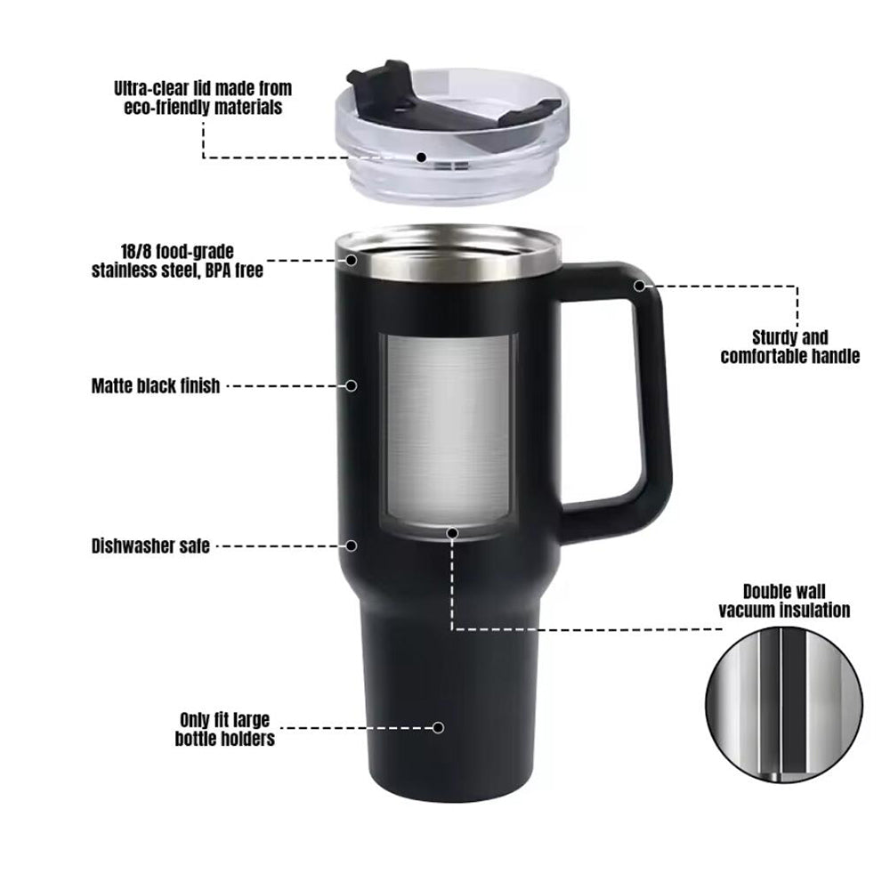 Tumbler Thermo mug 1200 ml with handle, lid and straw | Bowlift