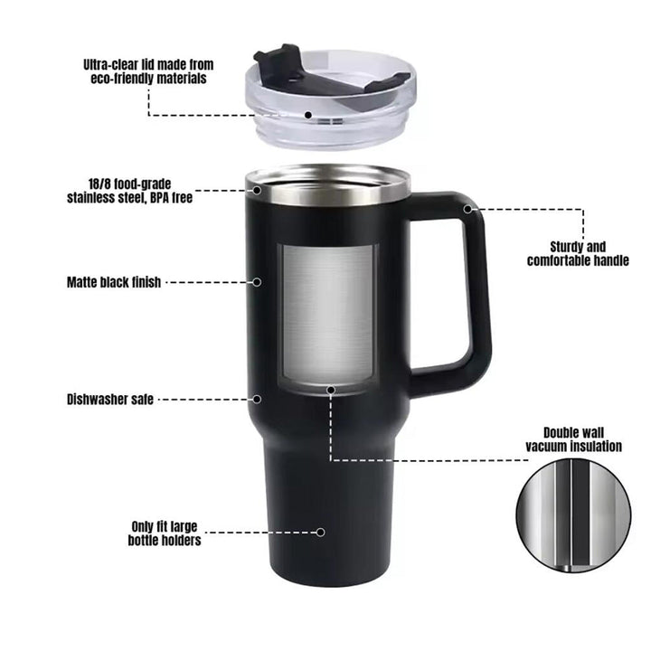 Tumbler Thermo mug 1200 ml with handle, lid and straw | Bowlift