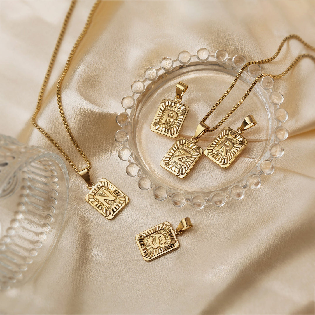 BowLift | Textured Rectangle Letter Initial Necklace