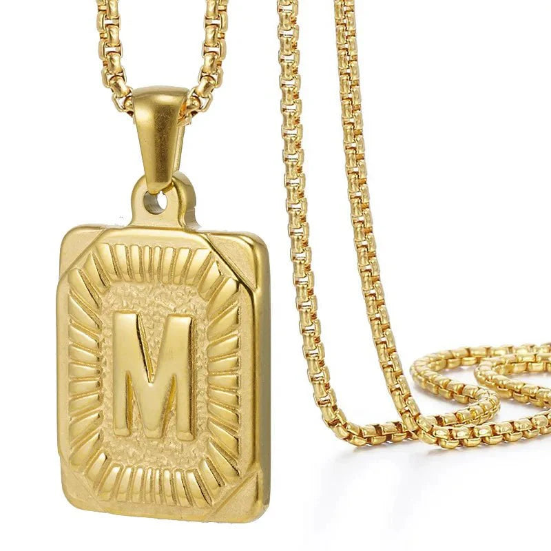 BowLift | Textured Rectangle Letter Initial Necklace