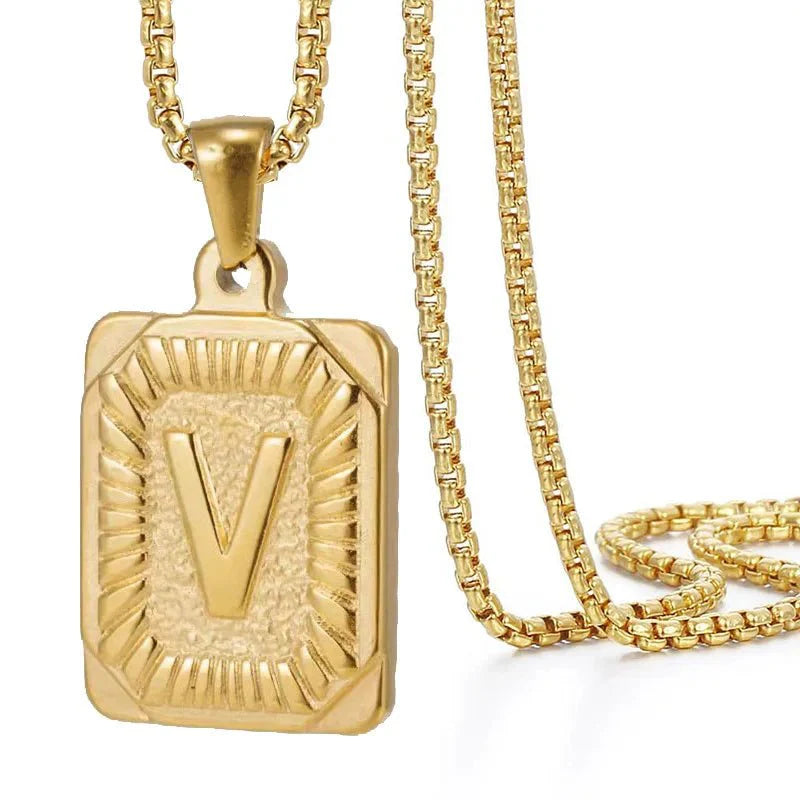 BowLift | Textured Rectangle Letter Initial Necklace