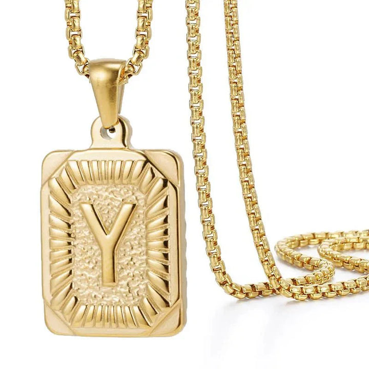 BowLift | Textured Rectangle Letter Initial Necklace