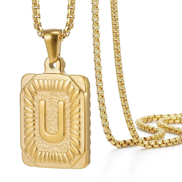 BowLift | Textured Rectangle Letter Initial Necklace