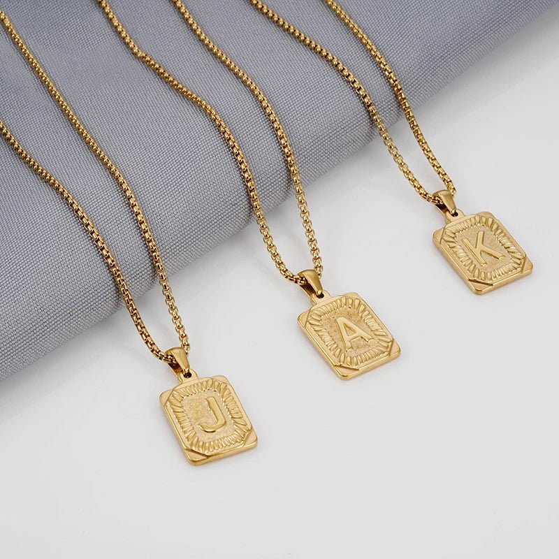 BowLift | Textured Rectangle Letter Initial Necklace