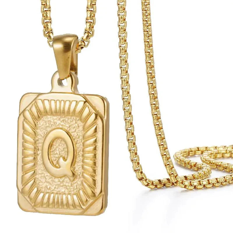BowLift | Textured Rectangle Letter Initial Necklace