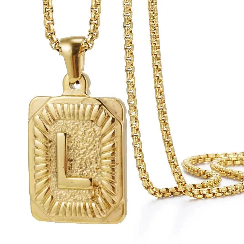 BowLift | Textured Rectangle Letter Initial Necklace