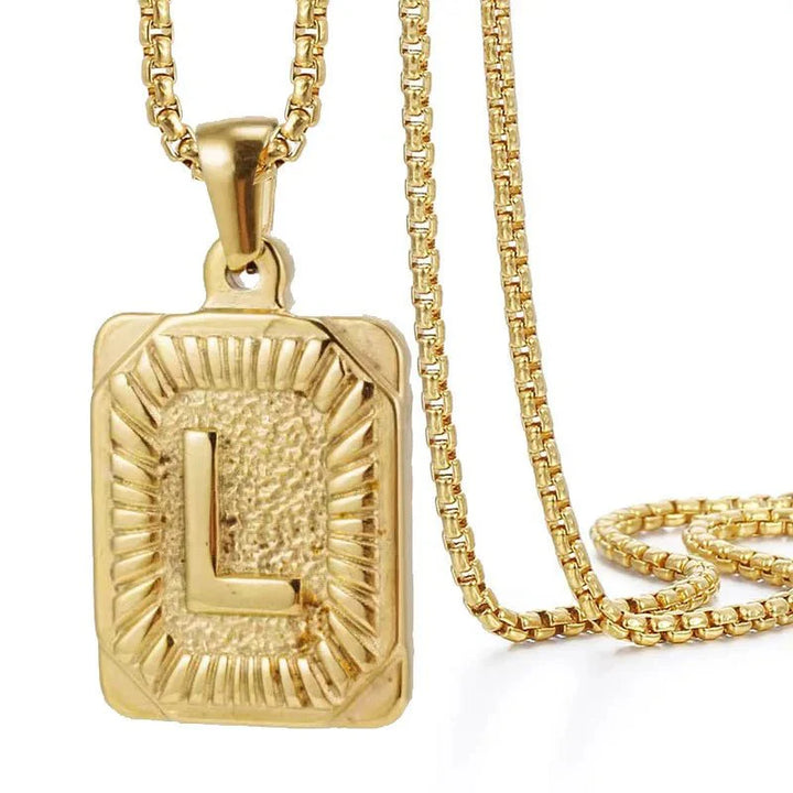 BowLift | Textured Rectangle Letter Initial Necklace