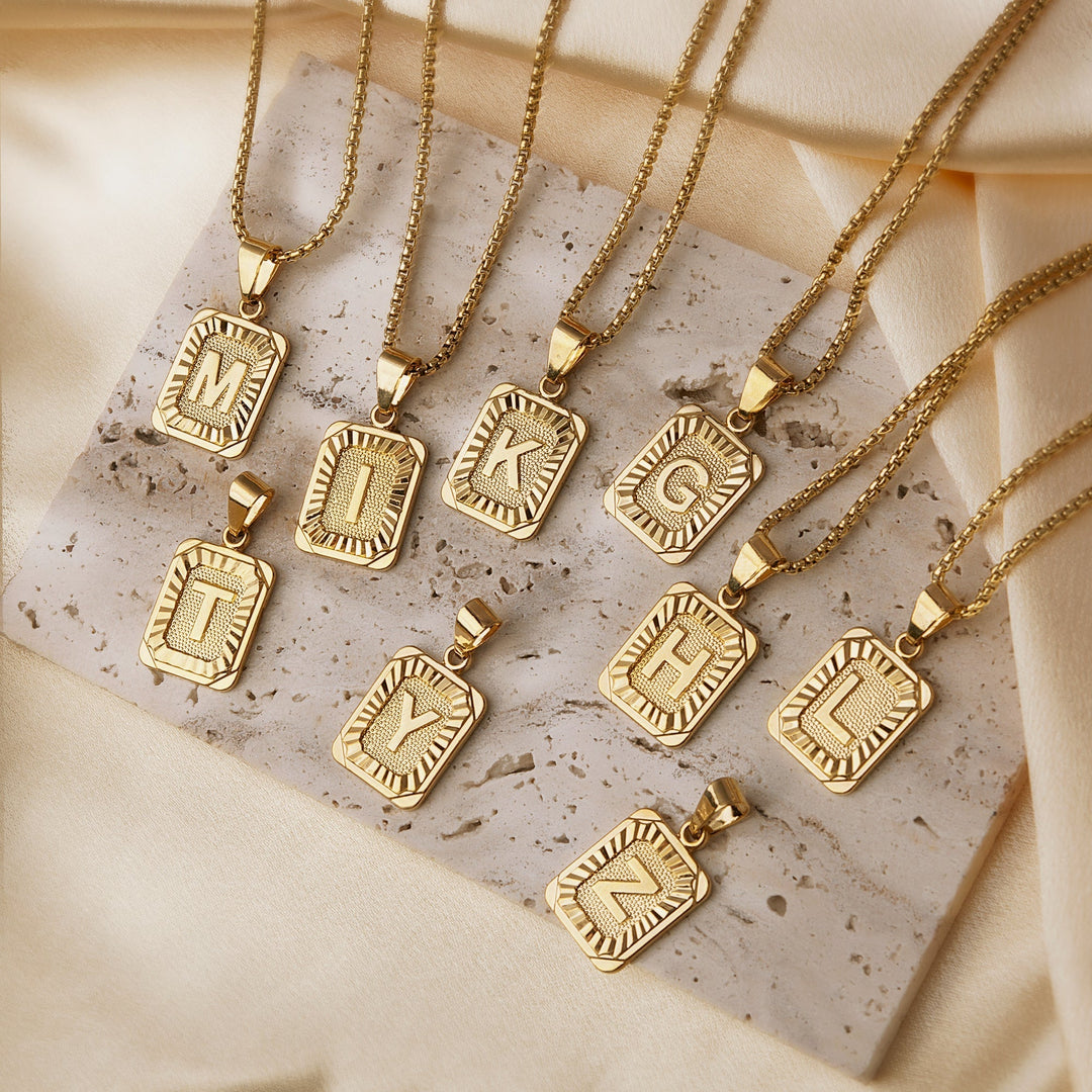 BowLift | Textured Rectangle Letter Initial Necklace