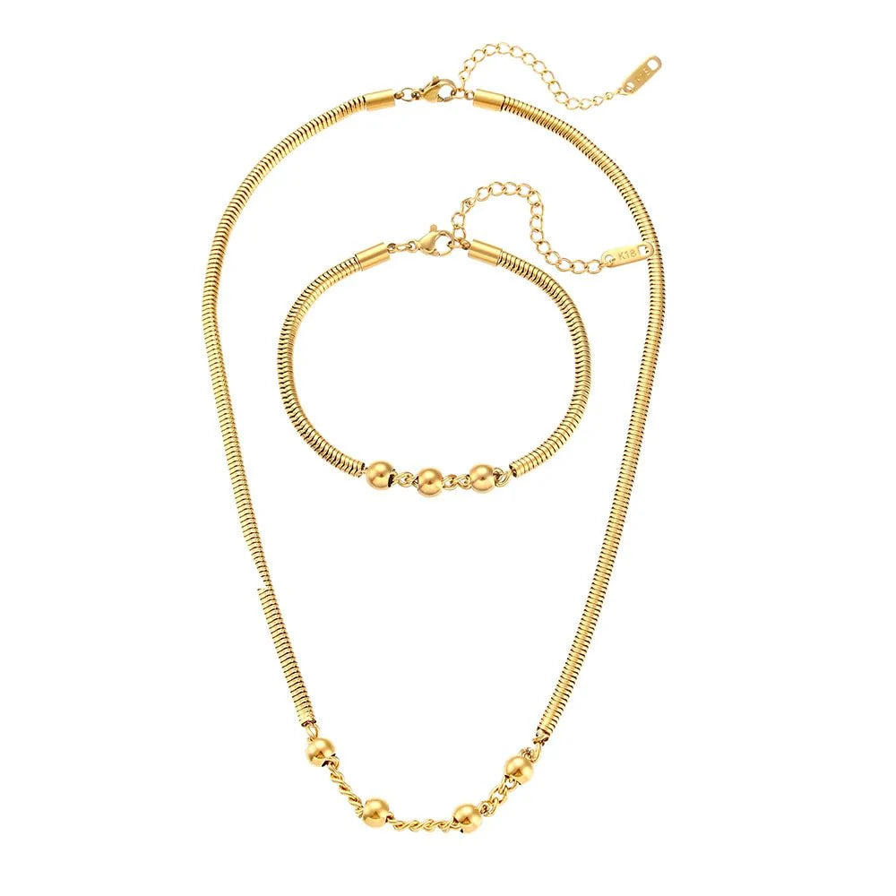 BowLift | Thick Snake Chain Beaded Necklace and Bracelet Set