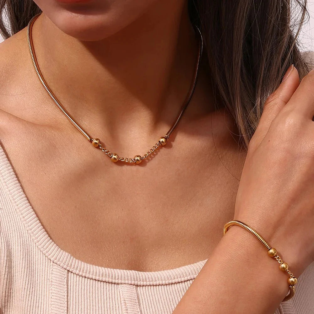 BowLift | Thick Snake Chain Beaded Necklace and Bracelet Set