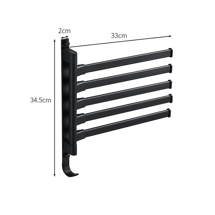BowLift | Tidyrack 5-Arm Towel Organizer – Modern Space-Saving Wall Rack in Matte Black for Stylish Bathroom Storage