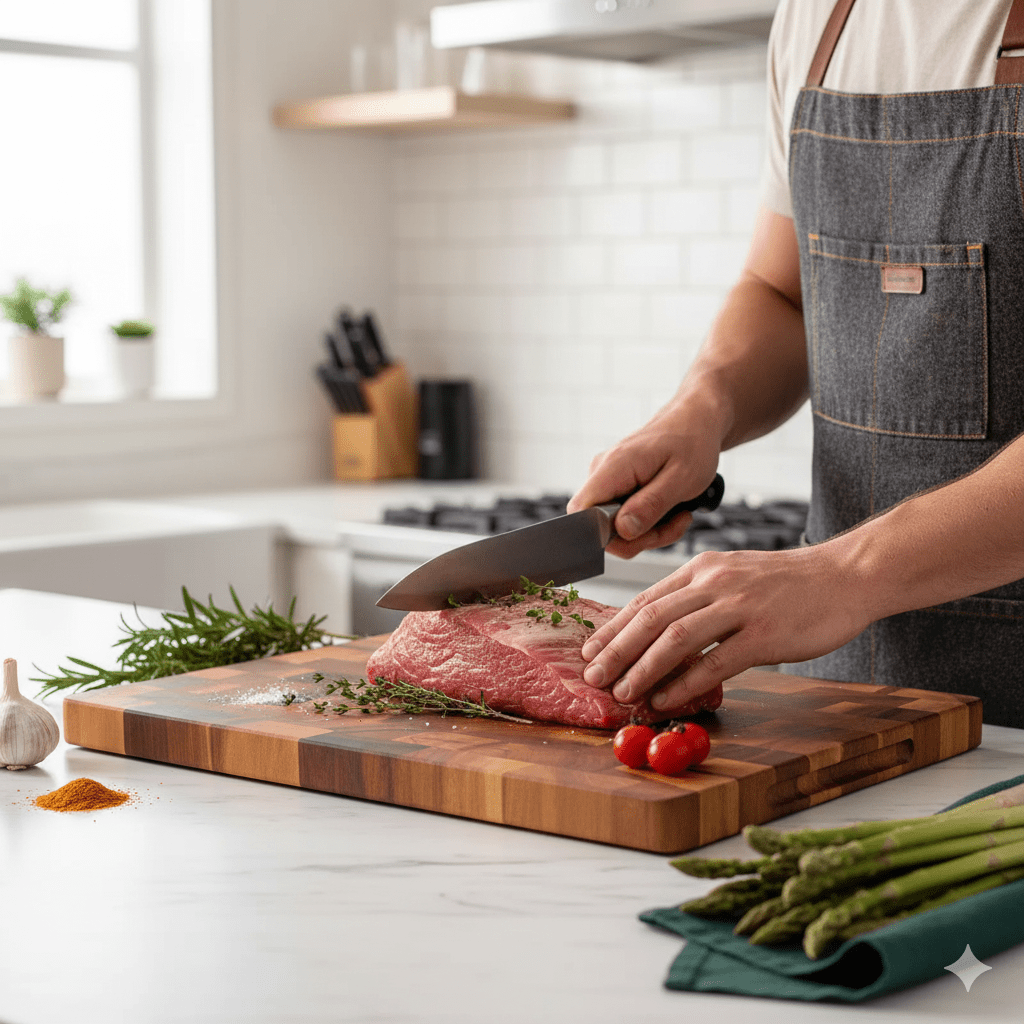 BowLift | TIMBERSERVE – Antibacterial Acacia Wood Cutting Board with Elegant Chessboard Design