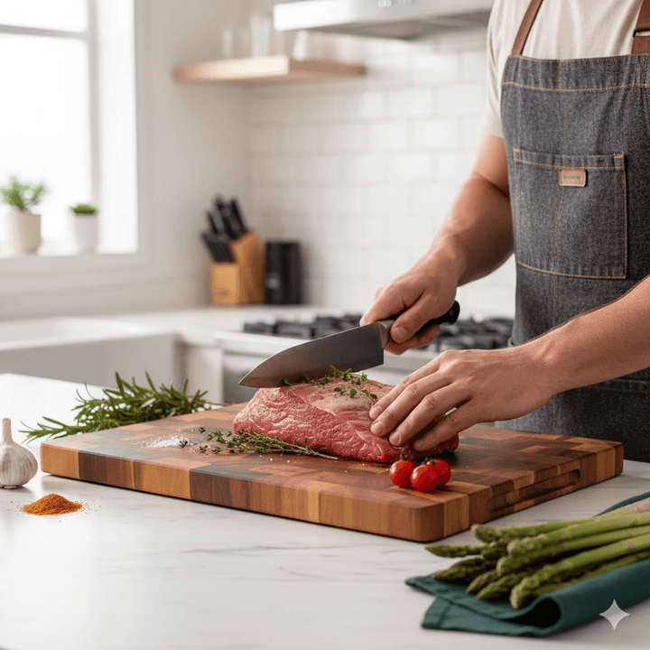 BowLift | TIMBERSERVE – Antibacterial Acacia Wood Cutting Board with Elegant Chessboard Design