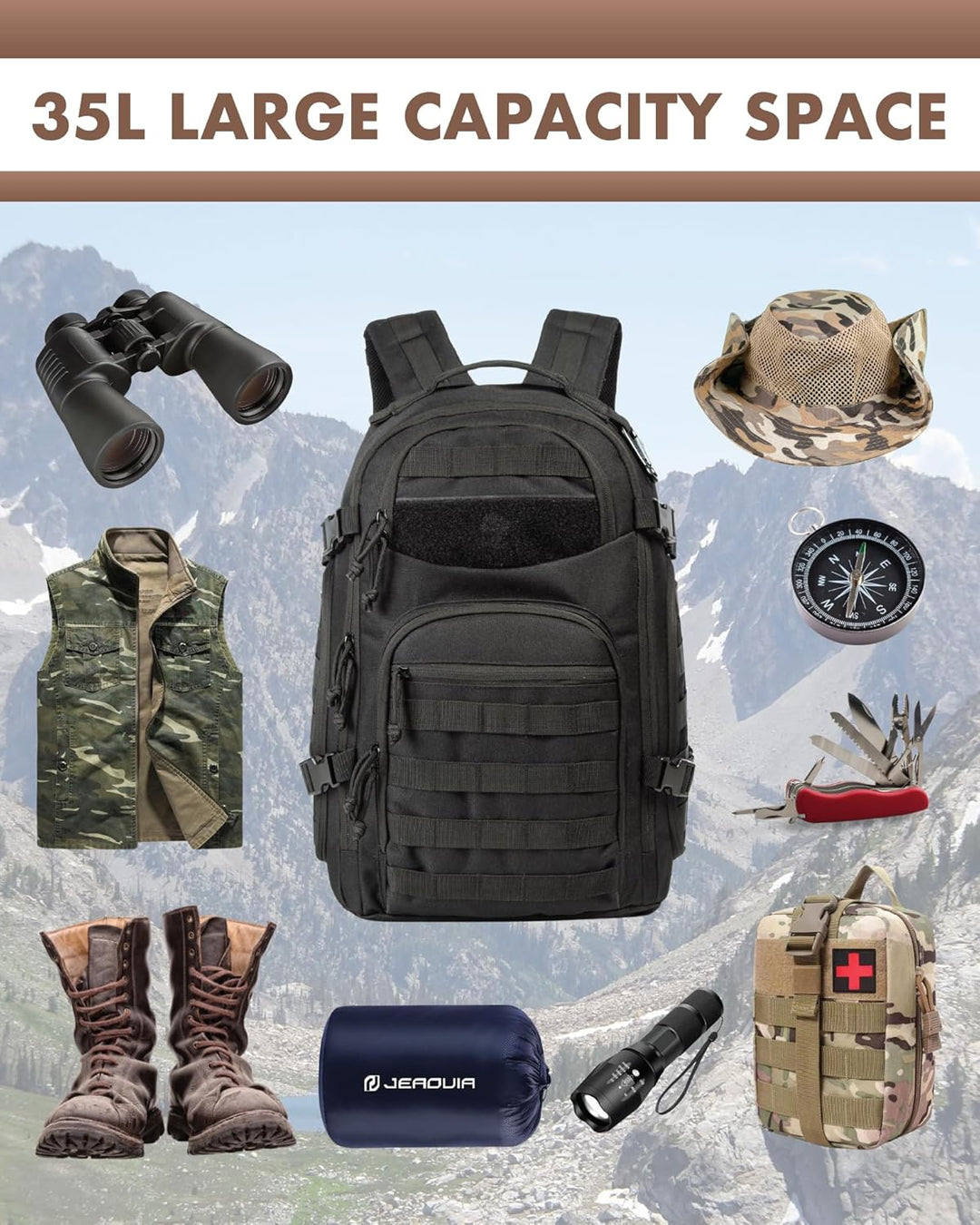 35L Outdoor Tactical Backpack with Molle System and Laptop Storage | Bowlift