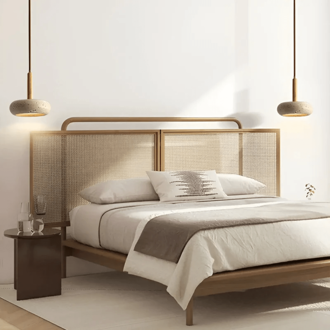 BowLift | TranquilHalo – LED Retro Ceiling Light in Stone & Wood