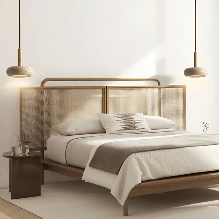 BowLift | TranquilHalo – LED Retro Ceiling Light in Stone & Wood
