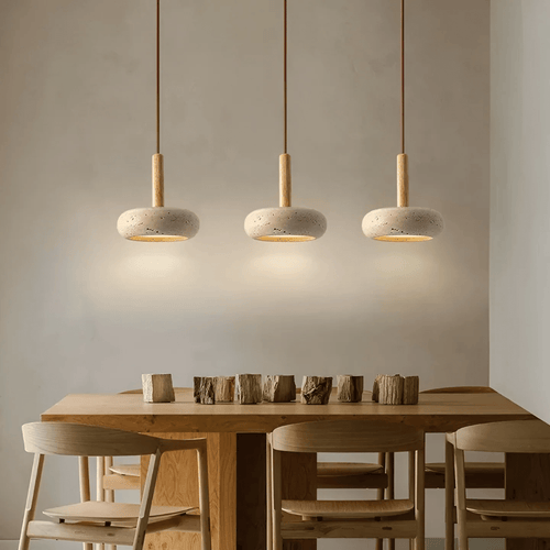 BowLift | TranquilHalo – LED Retro Ceiling Light in Stone & Wood
