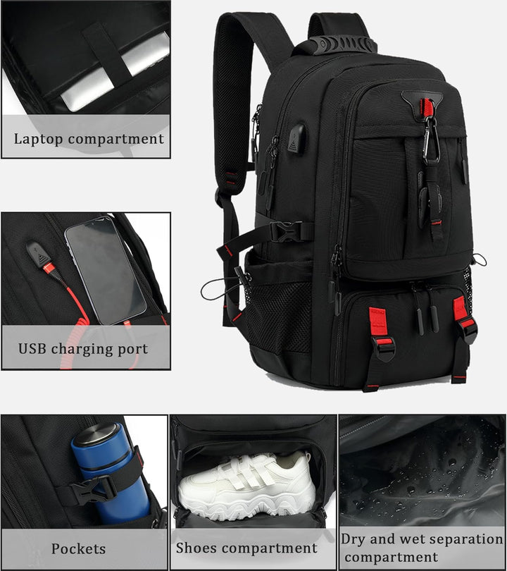 60L Waterproof Travel Laptop Backpack with USB Port & Shoe Compartment | Bowlift
