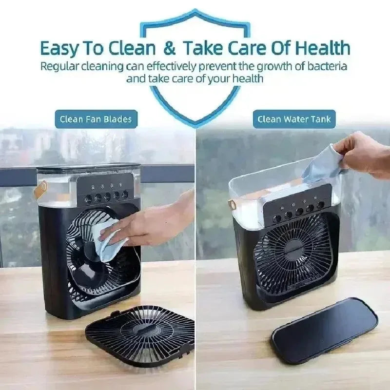 3-in-1 Portable Air Cooler with LED Lights – USB-Powered Desktop Fan, Humidifier & Night Light | Bowlift