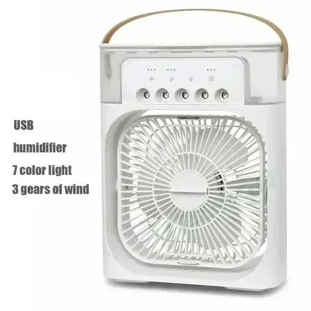 3-in-1 Portable Air Cooler with LED Lights – USB-Powered Desktop Fan, Humidifier & Night Light | Bowlift