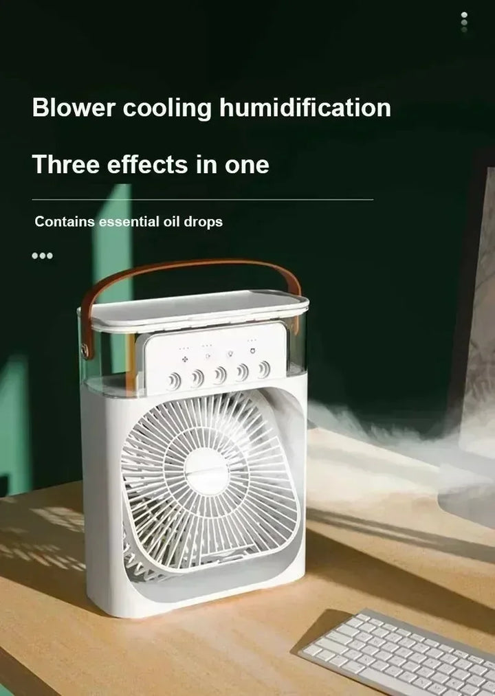 3-in-1 Portable Air Cooler with LED Lights – USB-Powered Desktop Fan, Humidifier & Night Light | Bowlift