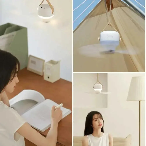 7200mAh Outdoor Camping Fan – Cordless Ceiling Fan with LED Light & Remote Control | Bowlift