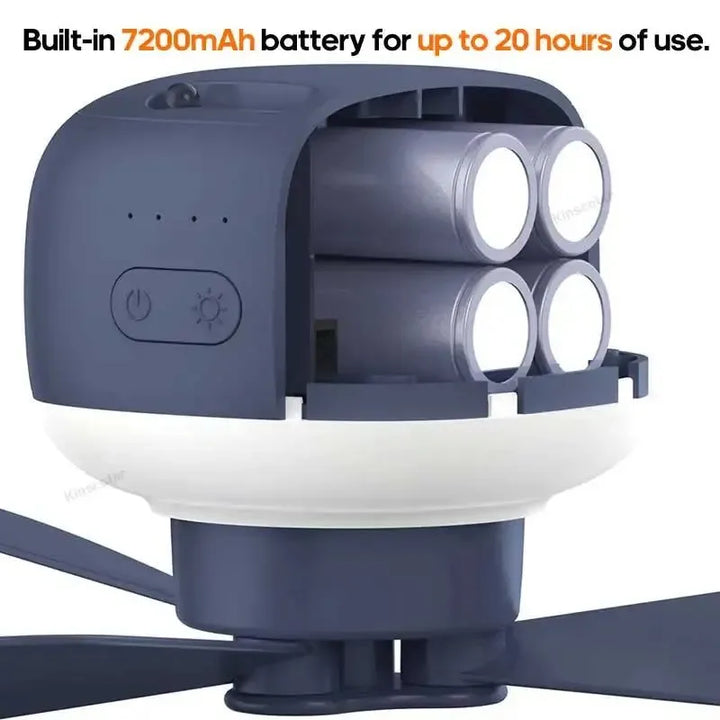 7200mAh Outdoor Camping Fan – Cordless Ceiling Fan with LED Light & Remote Control | Bowlift