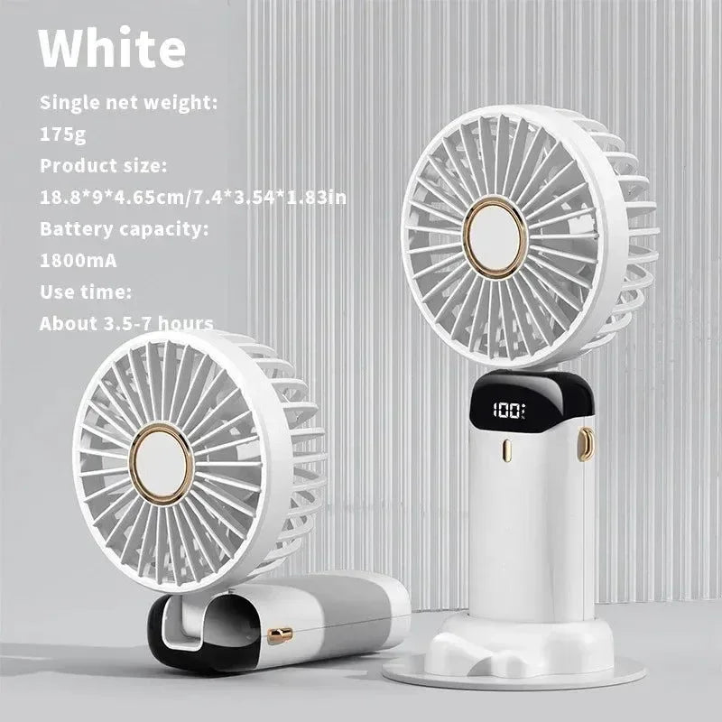 Handheld Mini Fan – 3000mAh Foldable USB Rechargeable Fan with LED Display & Phone Stand | Bowlift