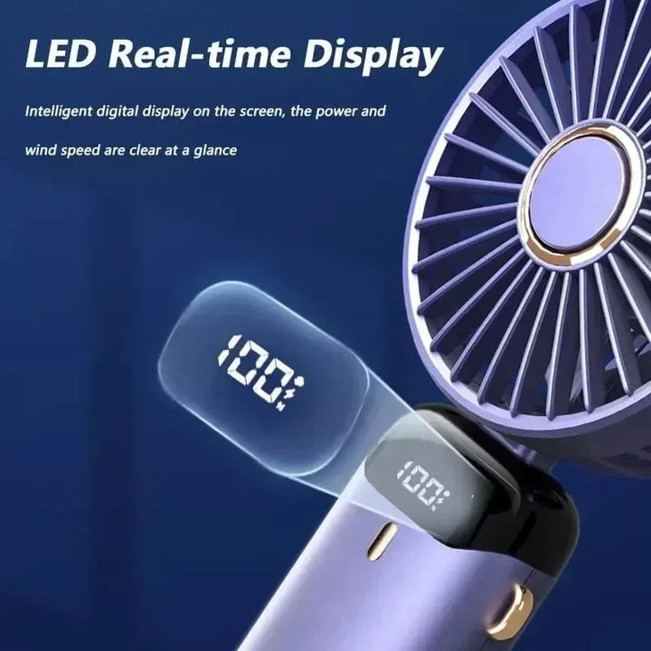 Handheld Mini Fan – 3000mAh Foldable USB Rechargeable Fan with LED Display & Phone Stand | Bowlift