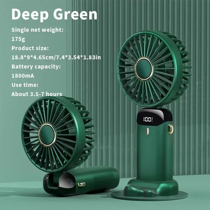 Handheld Mini Fan – 3000mAh Foldable USB Rechargeable Fan with LED Display & Phone Stand | Bowlift