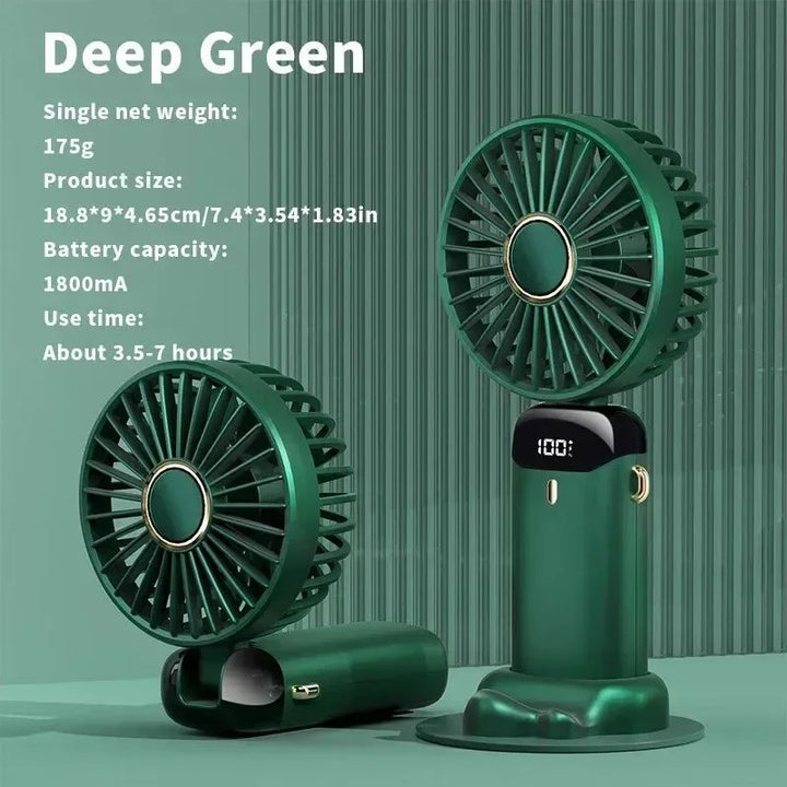 Handheld Mini Fan – 3000mAh Foldable USB Rechargeable Fan with LED Display & Phone Stand | Bowlift