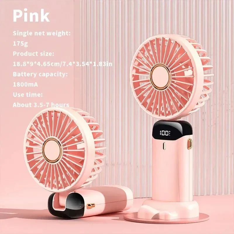 Handheld Mini Fan – 3000mAh Foldable USB Rechargeable Fan with LED Display & Phone Stand | Bowlift