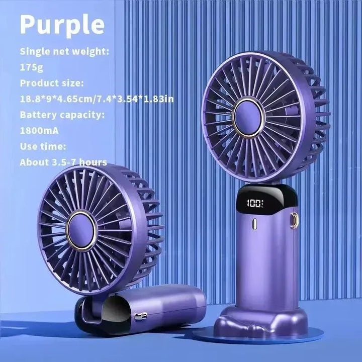 Handheld Mini Fan – 3000mAh Foldable USB Rechargeable Fan with LED Display & Phone Stand | Bowlift