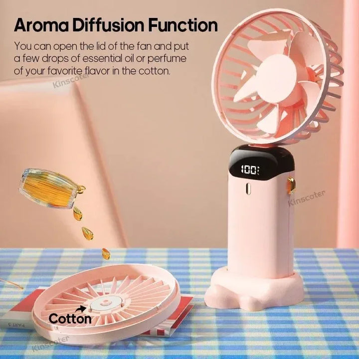 Handheld Mini Fan – 3000mAh Foldable USB Rechargeable Fan with LED Display & Phone Stand | Bowlift