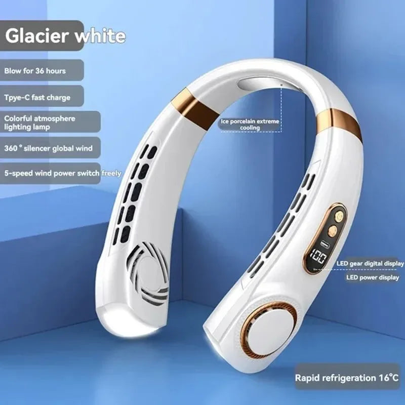 Portable Bladeless Halterneck Fan – USB Rechargeable, Silent, Hands-Free Cooling | Bowlift
