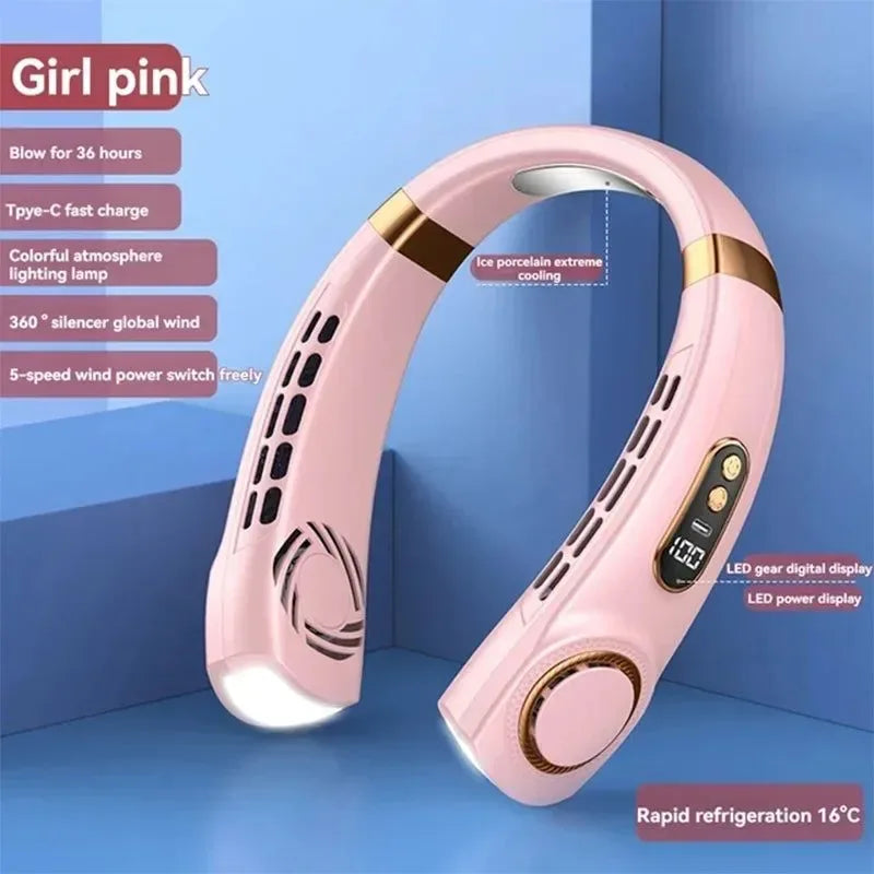 Portable Bladeless Halterneck Fan – USB Rechargeable, Silent, Hands-Free Cooling | Bowlift