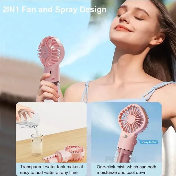 Portable Rechargeable Handheld Misting Fan - Battery Operated USB Mini Air Conditioner for Travel and Outdoor Use | Bowlift