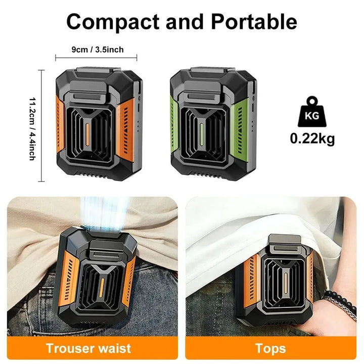 Portable Waist Clip Fan – Mini Hanging Neck & Waist Fan with Power Bank & LED Light | Bowlift