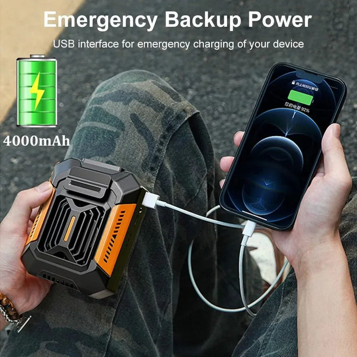 Portable Waist Clip Fan – Mini Hanging Neck & Waist Fan with Power Bank & LED Light | Bowlift