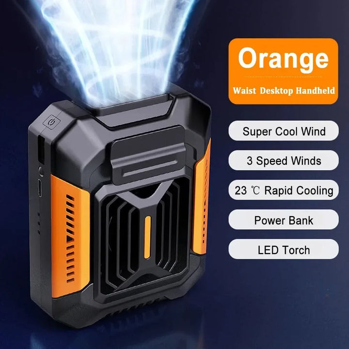 Portable Waist Clip Fan – Mini Hanging Neck & Waist Fan with Power Bank & LED Light | Bowlift